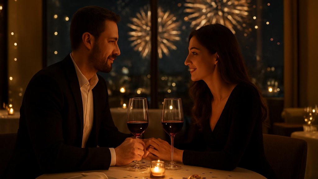 Capodanno romantico a Pescara: hotel, cena e idee per coppie Coppia durante una cena romantica di Capodanno